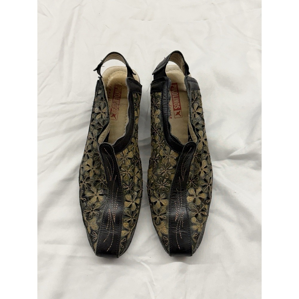 Pikolinos Romana Green Floral Laser Cut Slingback Shoes Women Size 40 US 9